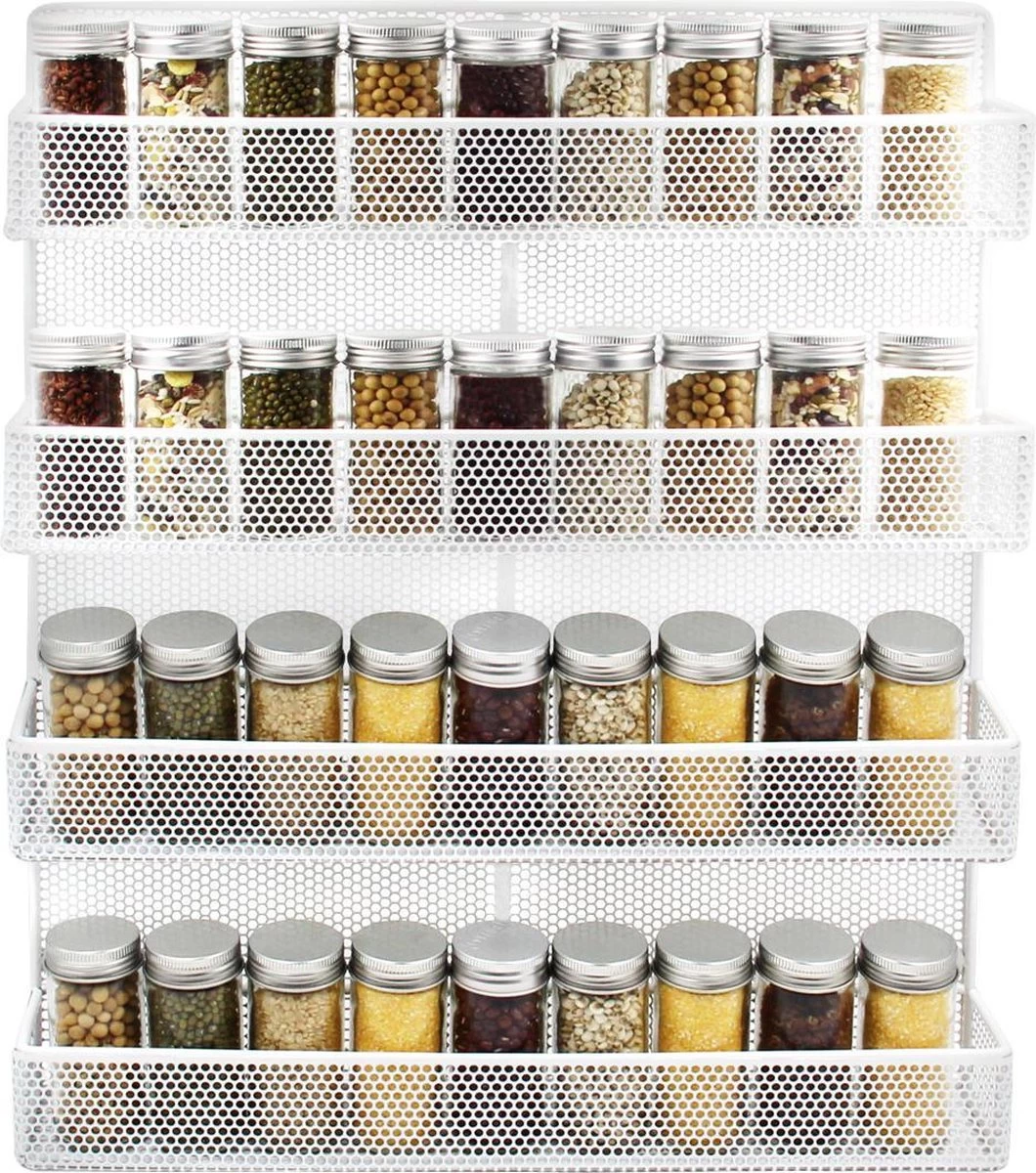 QUVIO Groot Kruidenrek - Staal - Wit - Ophangbaar - Voor 32 Kruidenpotjes - 4 Laags