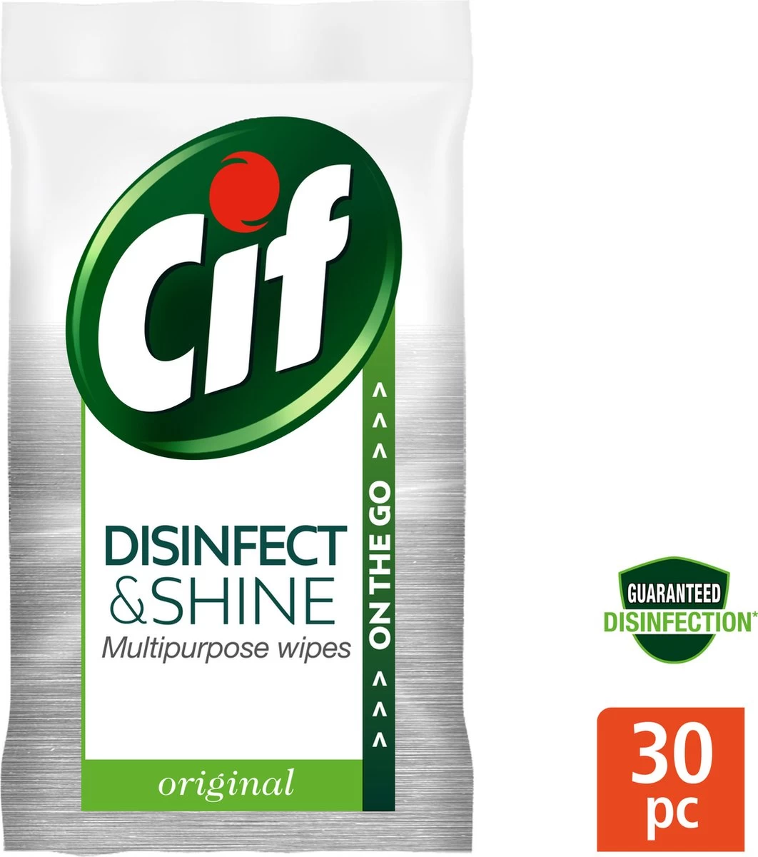 Cif Disinfect & Shine Wipes Original Desinfectie Schoonmaakdoekjes - 12 X 30 Doekjes - Voordeelverpakking - Afbeelding 2