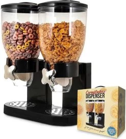 MikaMax Cornflakes Dispenser - Voorraadbus - Cornflakes Voorraadpot - Ontbijt Granendispenser - Zwart - 2 X 500 Gram