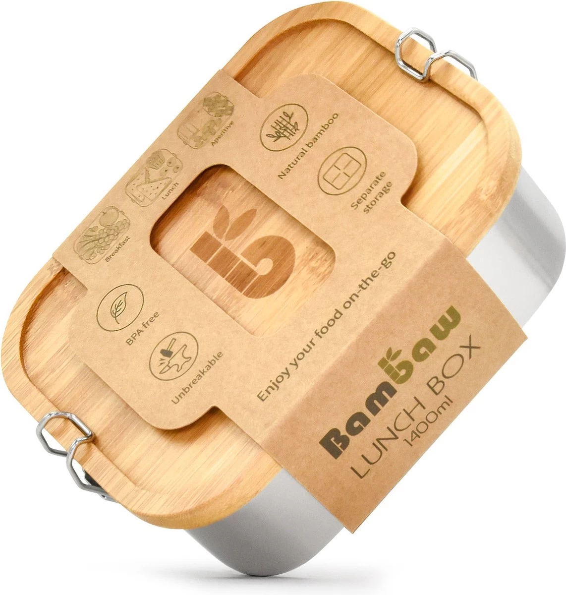 Bamboe Lunch Box 1400 Ml | Broodbox | Ecologisch | Roestvrijstalen Lunchbox | Bentobox No Leak | Smaakloos | Bamboe Grote Broodtrommel | Lunchbox Volwassenen | Lunchbox RVS Bamboe | Bambaw - Afbeelding 9