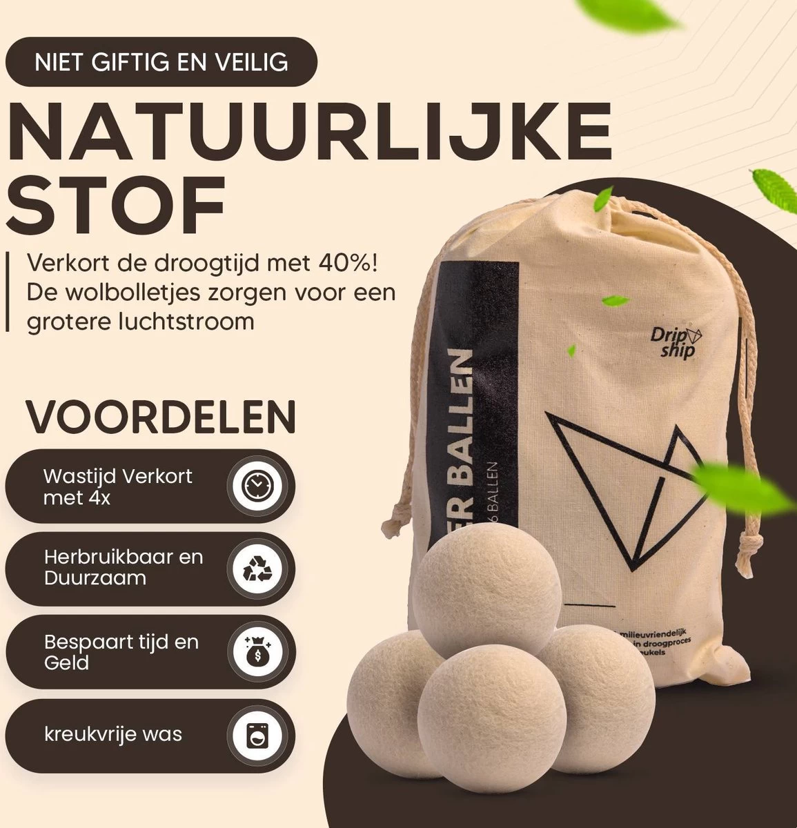 Drogerballen - Droogballen - Wasdrogerballen - Dryerballs - 6 Stuks - XL Formaat - Wol - Set - Afbeelding 6
