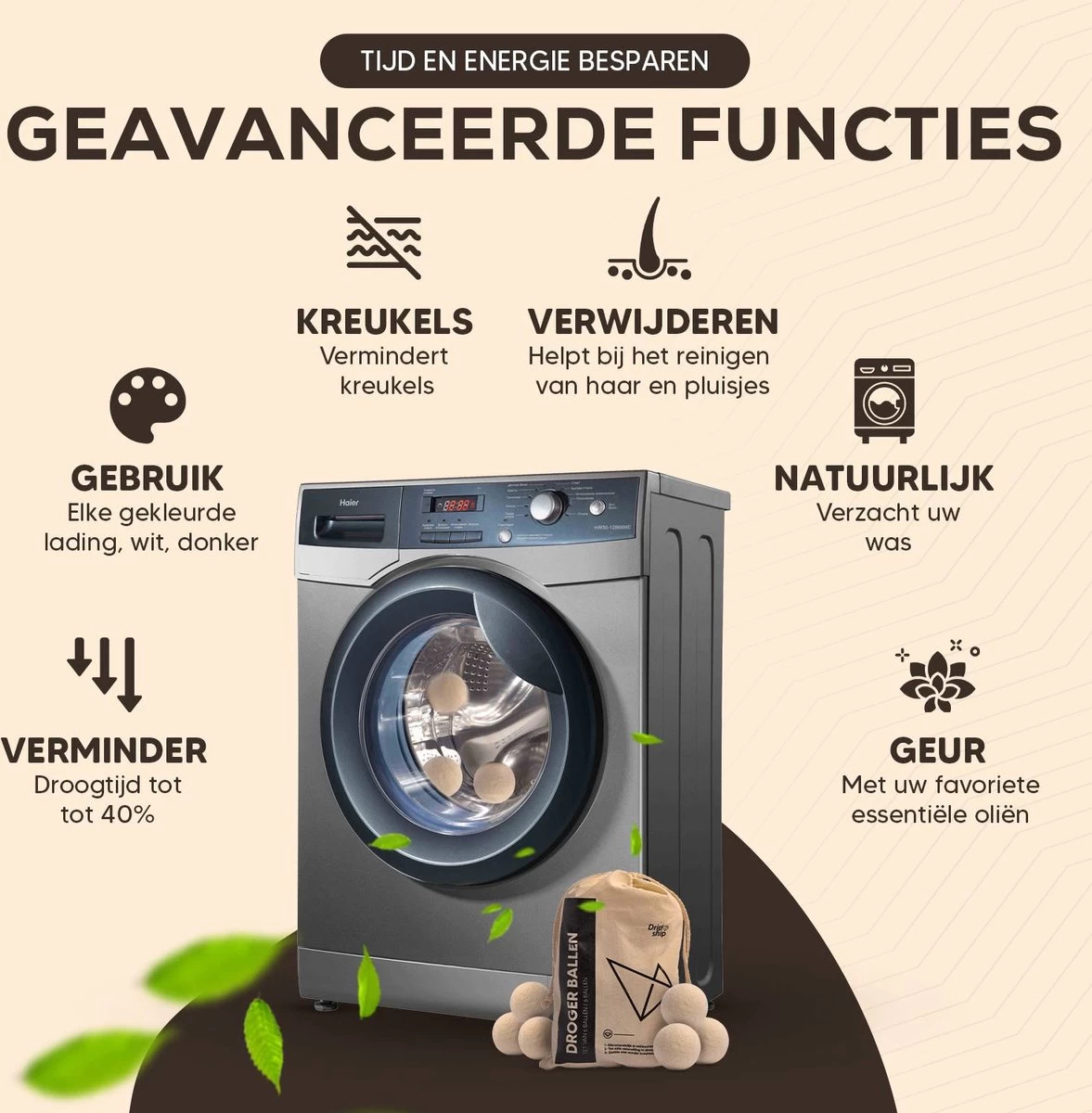 Drogerballen - Droogballen - Wasdrogerballen - Dryerballs - 6 Stuks - XL Formaat - Wol - Set - Afbeelding 4
