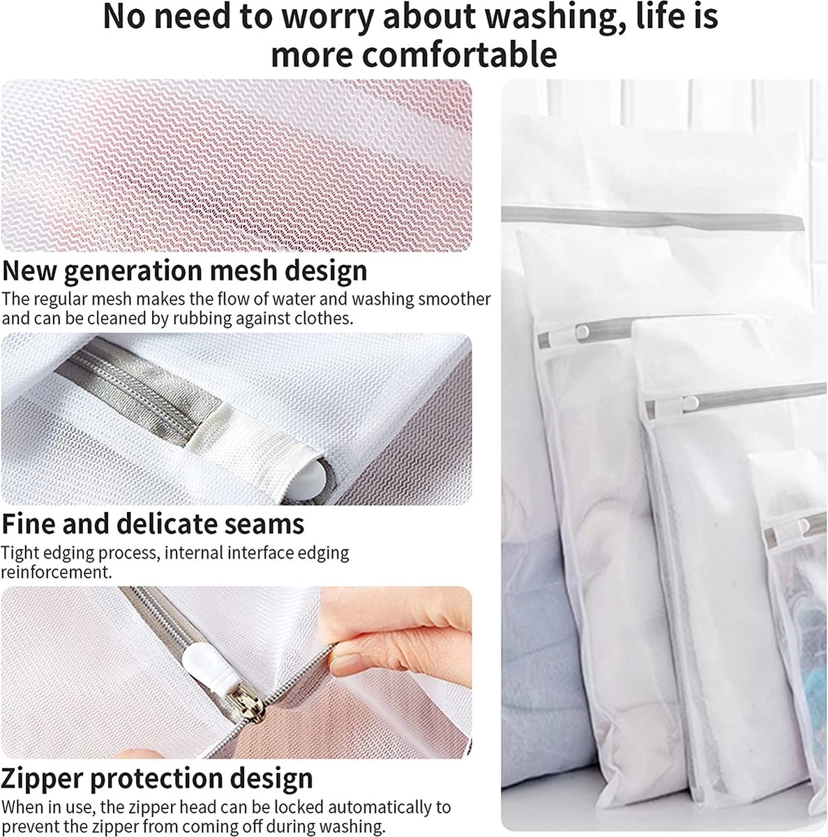 BOTC Waszakken - Wasnetten - Set Van 5 - Bescherm Je Wasgoed En Wasmachine - Transparant - Afbeelding 3