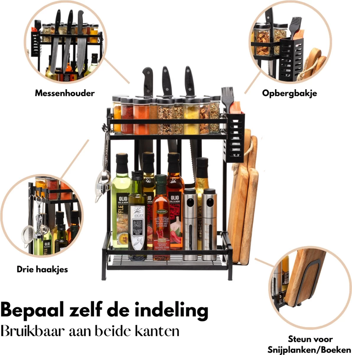 Pazzo Goods - Keuken Organizer - Keukenrek - Zwart - Metaal - 2 Laags - Multifunctioneel - Zwart - - Afbeelding 2