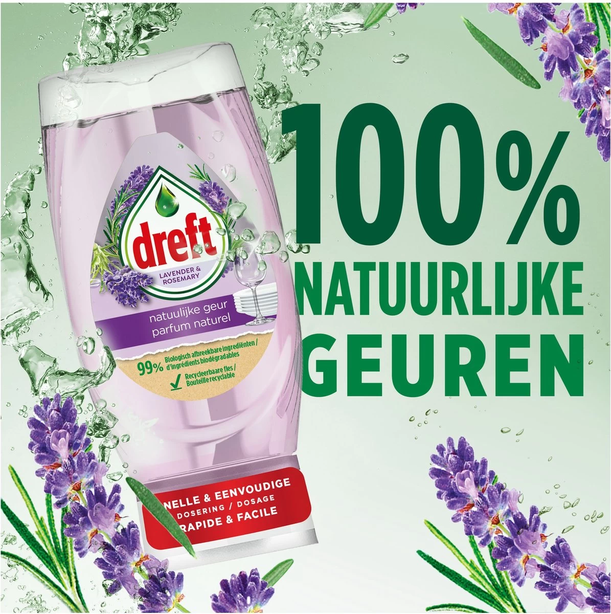 Dreft Natuurlijke Geur - Afwasmiddel - Lavendel & Rozemarijn - Ondersteboven Fles - Voordeelverpakking 8 X 370 Ml - Afbeelding 7