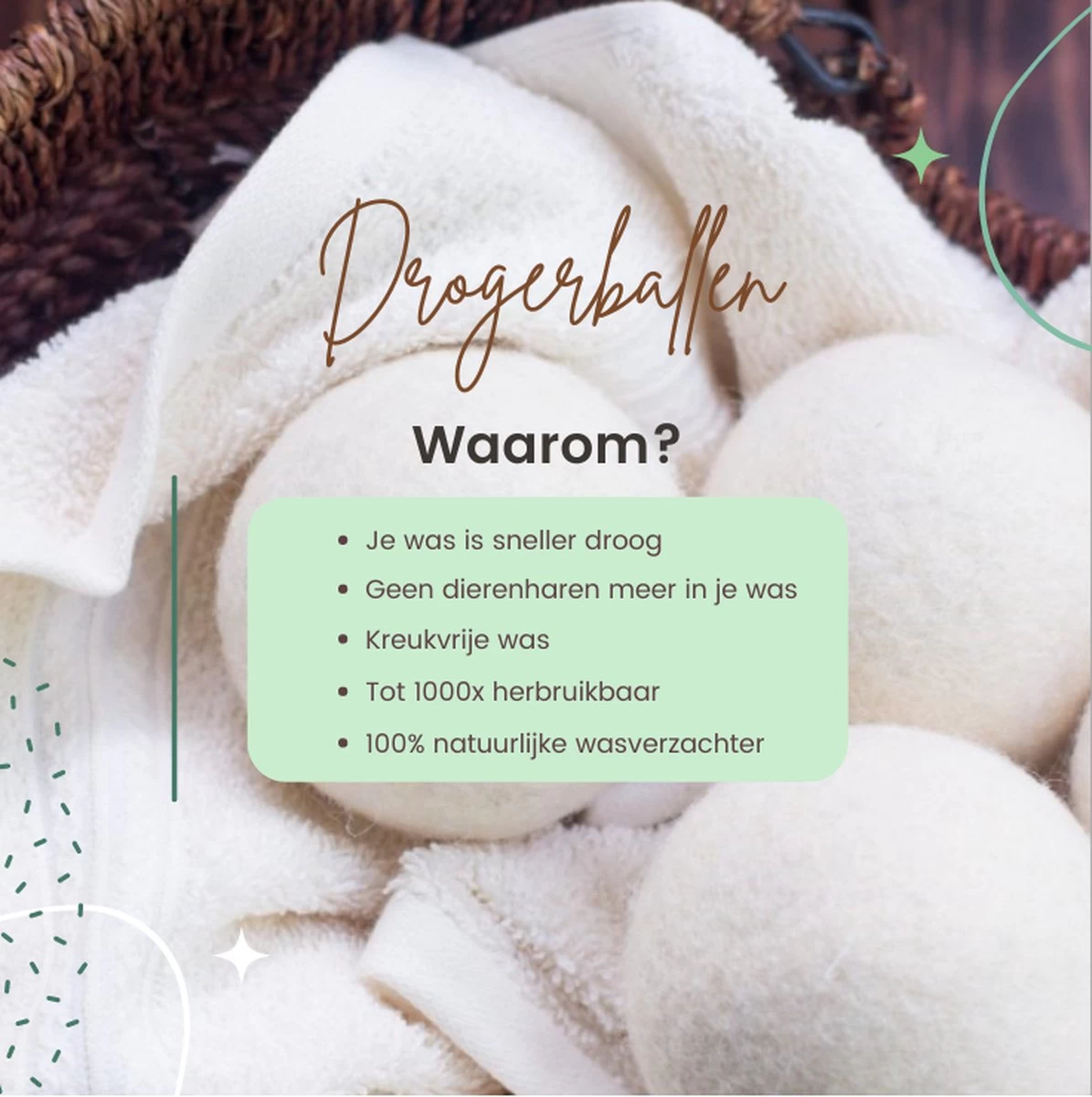Geniet Van Gemak® | Herbruikbare Wollen Drogerballen | Wasbollen | Schaapswol | Duurzame En Energiebesparende Wasballen | 6 XL Drogerballen - Afbeelding 4