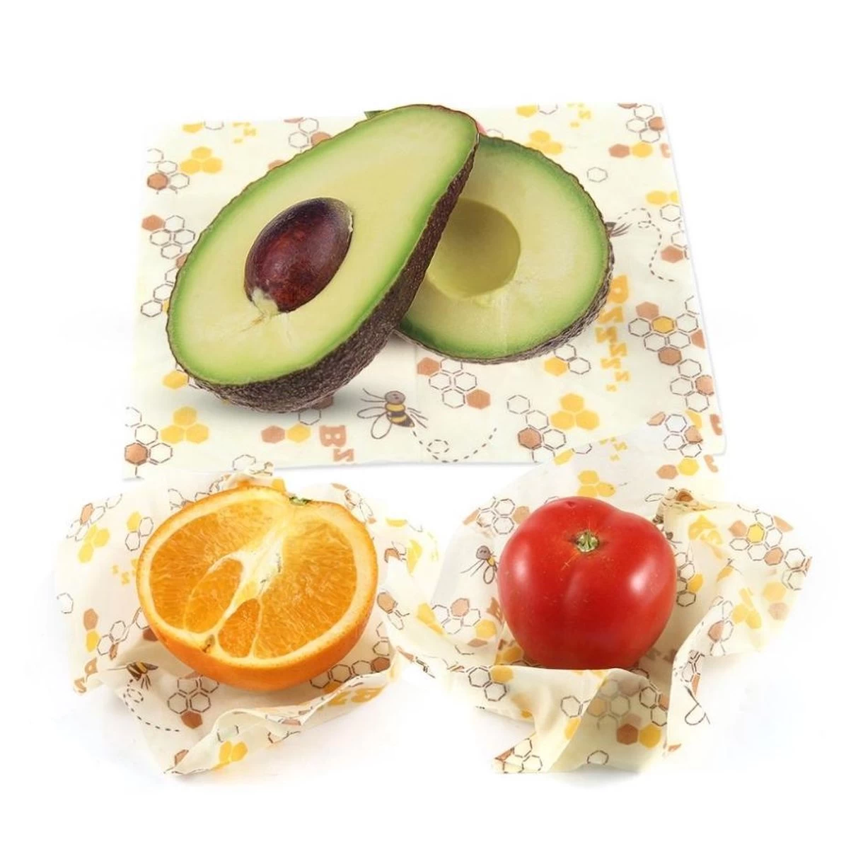 Bijenwas Doek - 3-pack - Bees Wrap - Bijen En Honingraat Print - Afbeelding 4