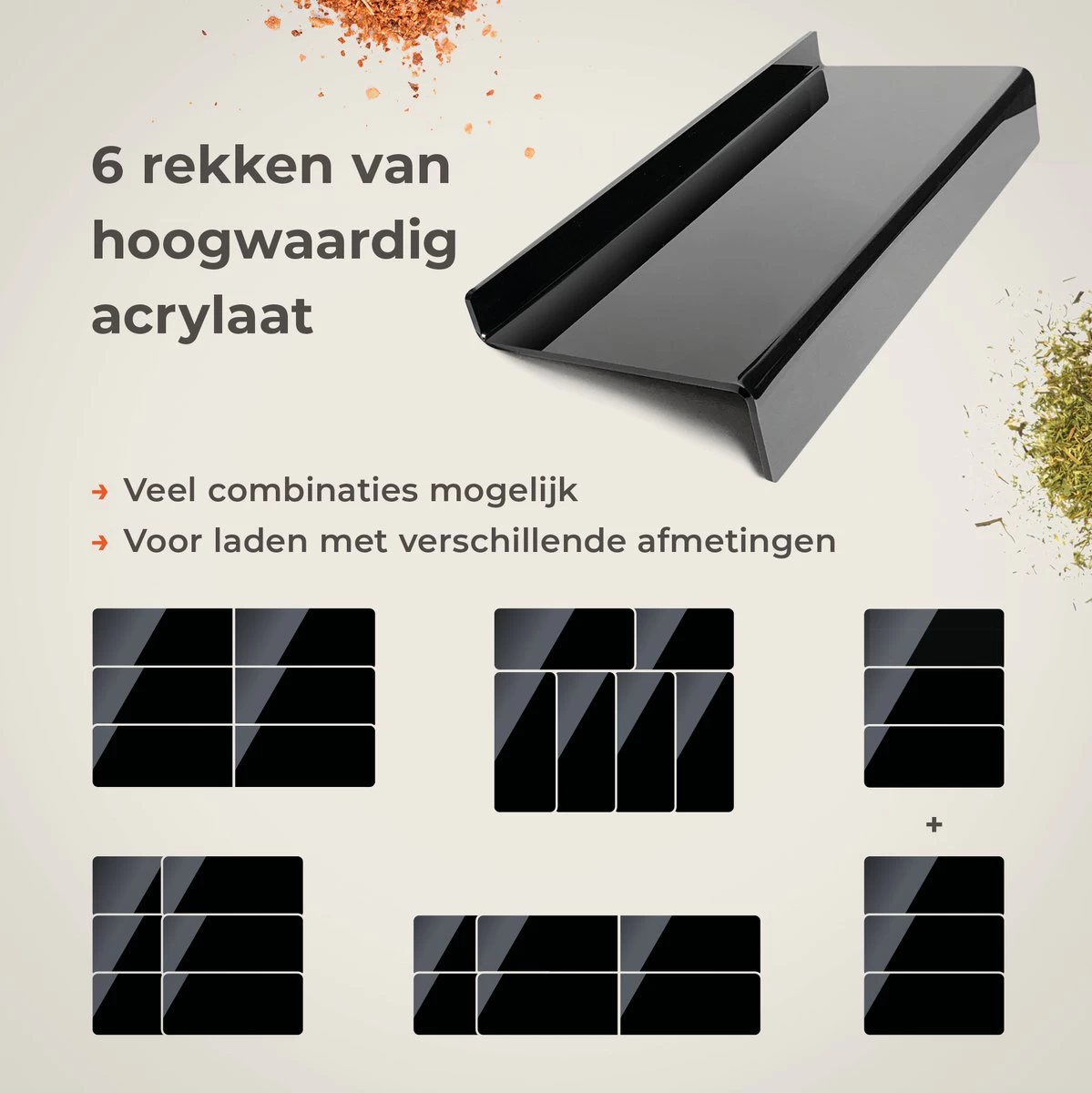Goedewaere Kruidenrek Lade - 6 Stuks - Keuken Organizers - Keukenlade Organiser - Kruiden Organizer - Uitschuifbaar - Kunststof - Afbeelding 5
