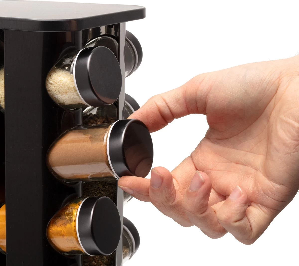 Pazzo Goods - Kruidenrek Staand - Kruidenrek Met Potjes - Zwart - RVS - Kruidenrek Draaibaar - 20 Kruidenpotjes - Inclusief Stickers & Stift - Kruiden Carrousel - Afbeelding 5