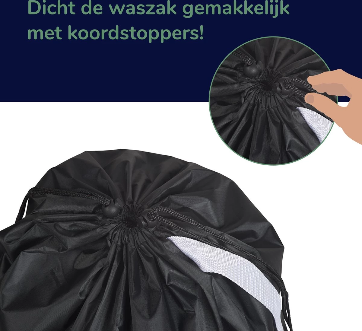 Wonair - Waszak Groot - 60x90cm - Zwart - Met Trekkoord En Draagband - Afbeelding 2