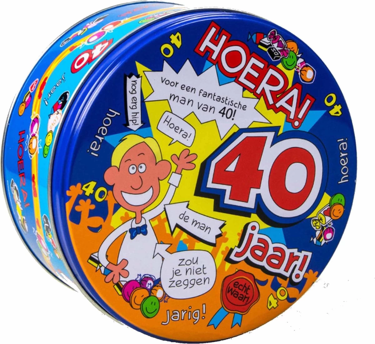 Merkloos 40 Jaar Snoeptrommel/voorraadtrommel Voor Man 14 X 7,5 Cm - 40e Verjaardag - 40e Verjaardag Cadeau / Versiering - Afbeelding 2