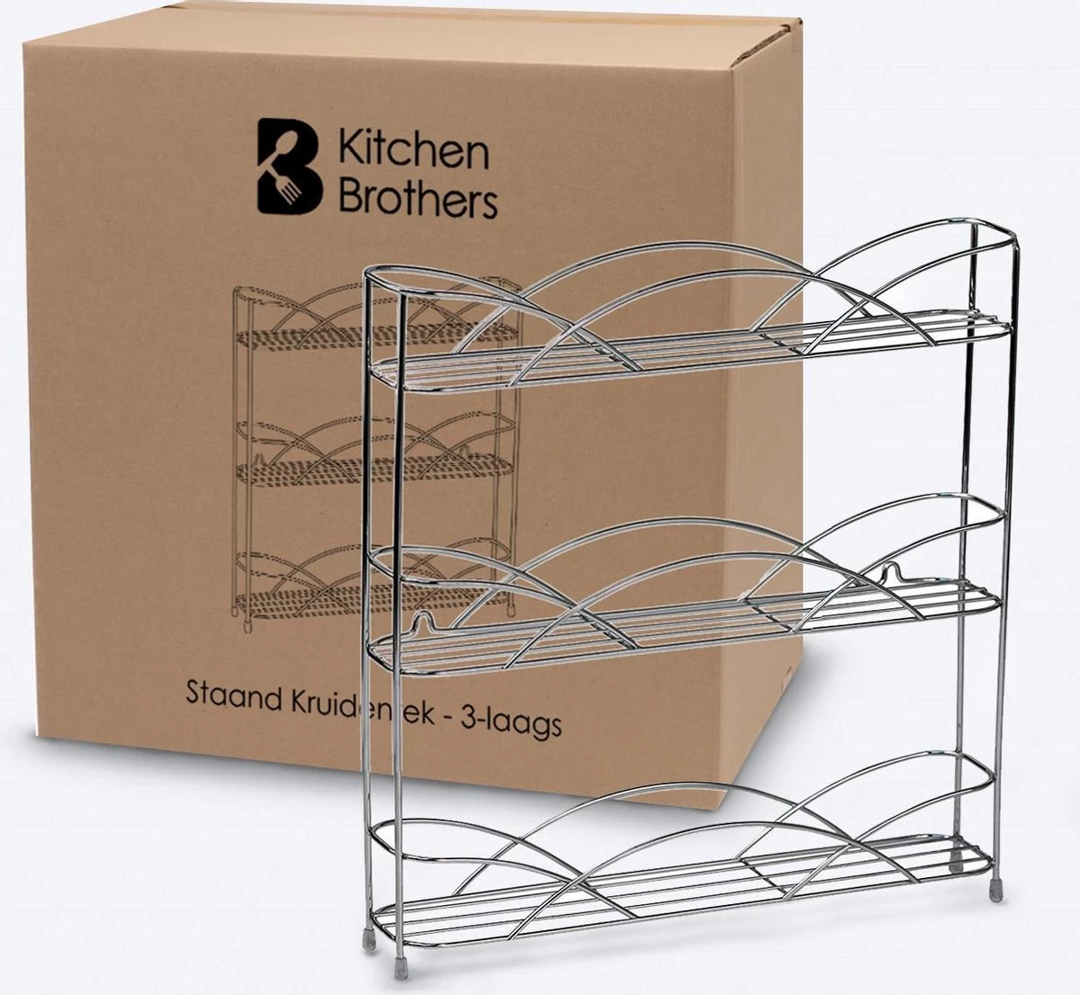 KitchenBrothers Kruidenrek - Staand - Voor 21 Potjes - 3 Laags - Chroom - Afbeelding 6