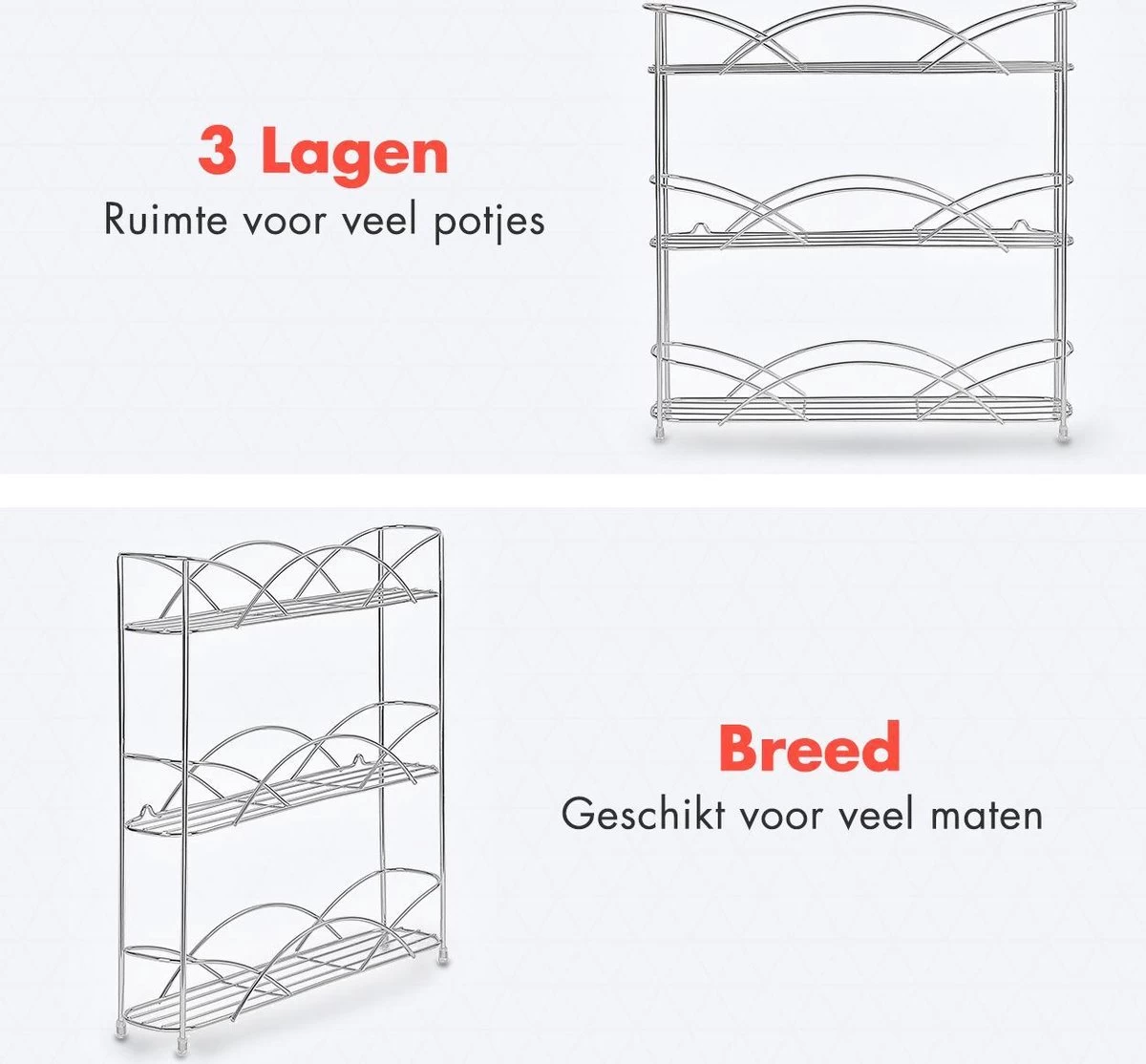 KitchenBrothers Kruidenrek - Staand - Voor 21 Potjes - 3 Laags - Chroom - Afbeelding 4