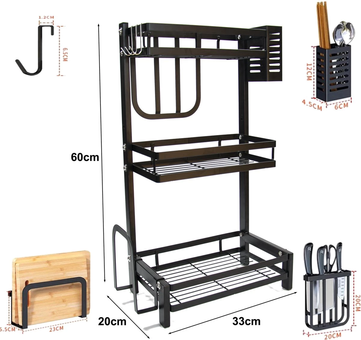Chefs Cuisine Kruidenrek - Kruidenrek Staand - Keukenrek - Aanrecht Organiser - Bureau Organizer - Keuken Organizers - Roestvrij Staal - Afbeelding 6