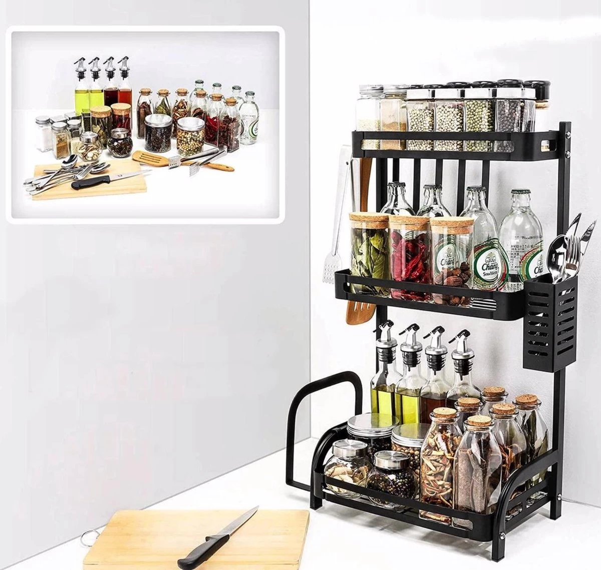 Sens Design Kruidenrek Staand – Keukenrek Voor Kruidenpotjes - Zwart - Afbeelding 4