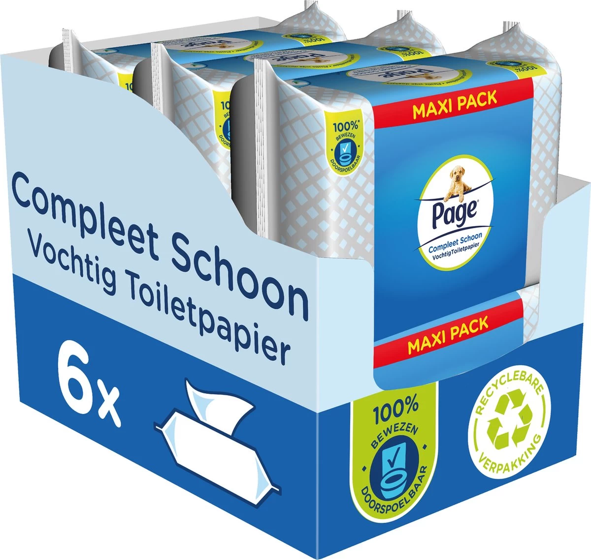 Page Vochtig Toiletpapier - 6 X 74 Stuks - Compleet Schoon Maxi Vochtig Wc Papier - Voordeelverpakking - Afbeelding 2