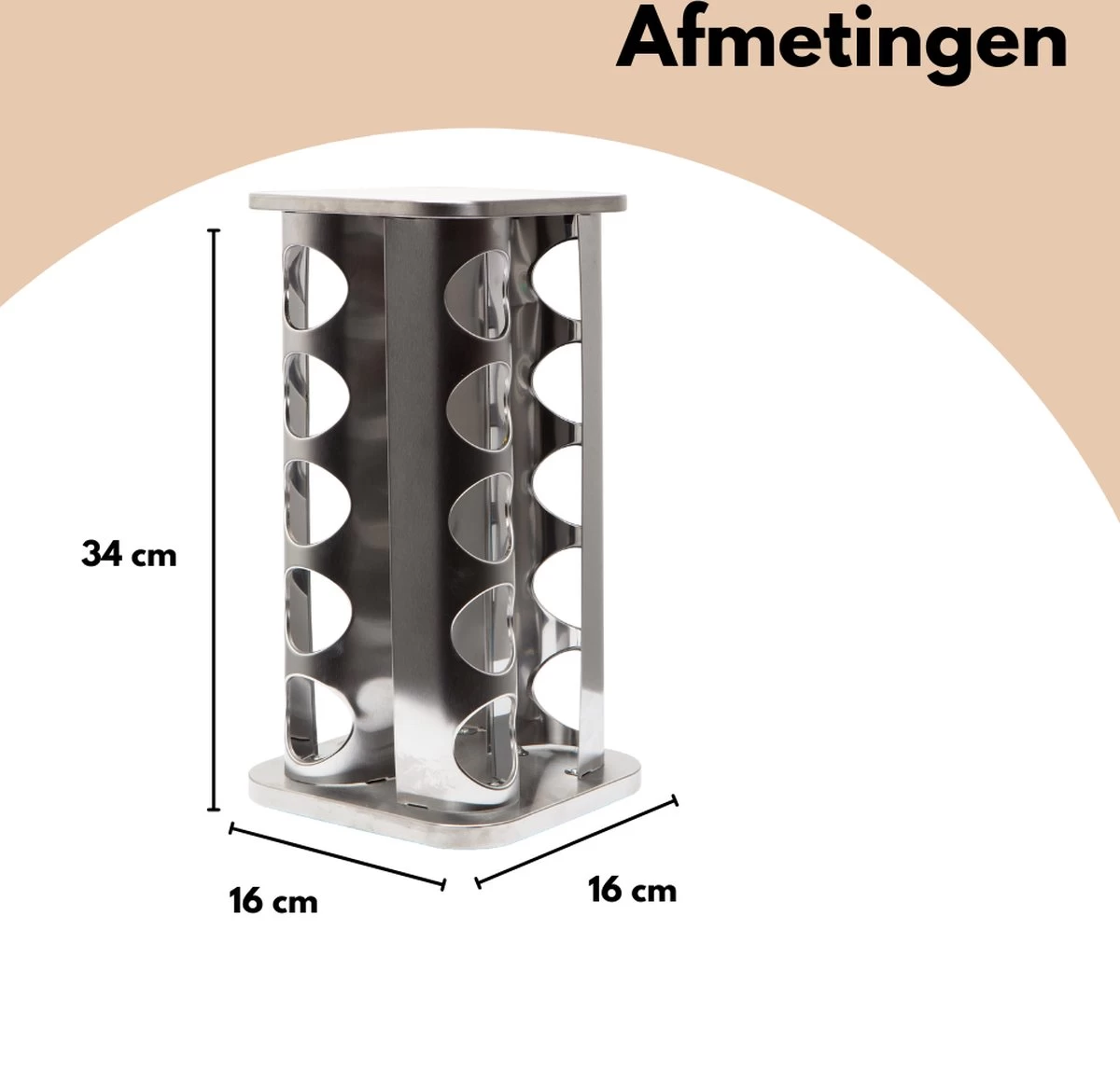 Pazzo Goods - Kruidenrek Staand - Kruidenrek Met Potjes - Zilver - RVS - Kruidenrek Draaibaar - 20 Kruidenpotjes - Inclusief Stickers & Stift - Kruiden Carrousel - Afbeelding 10