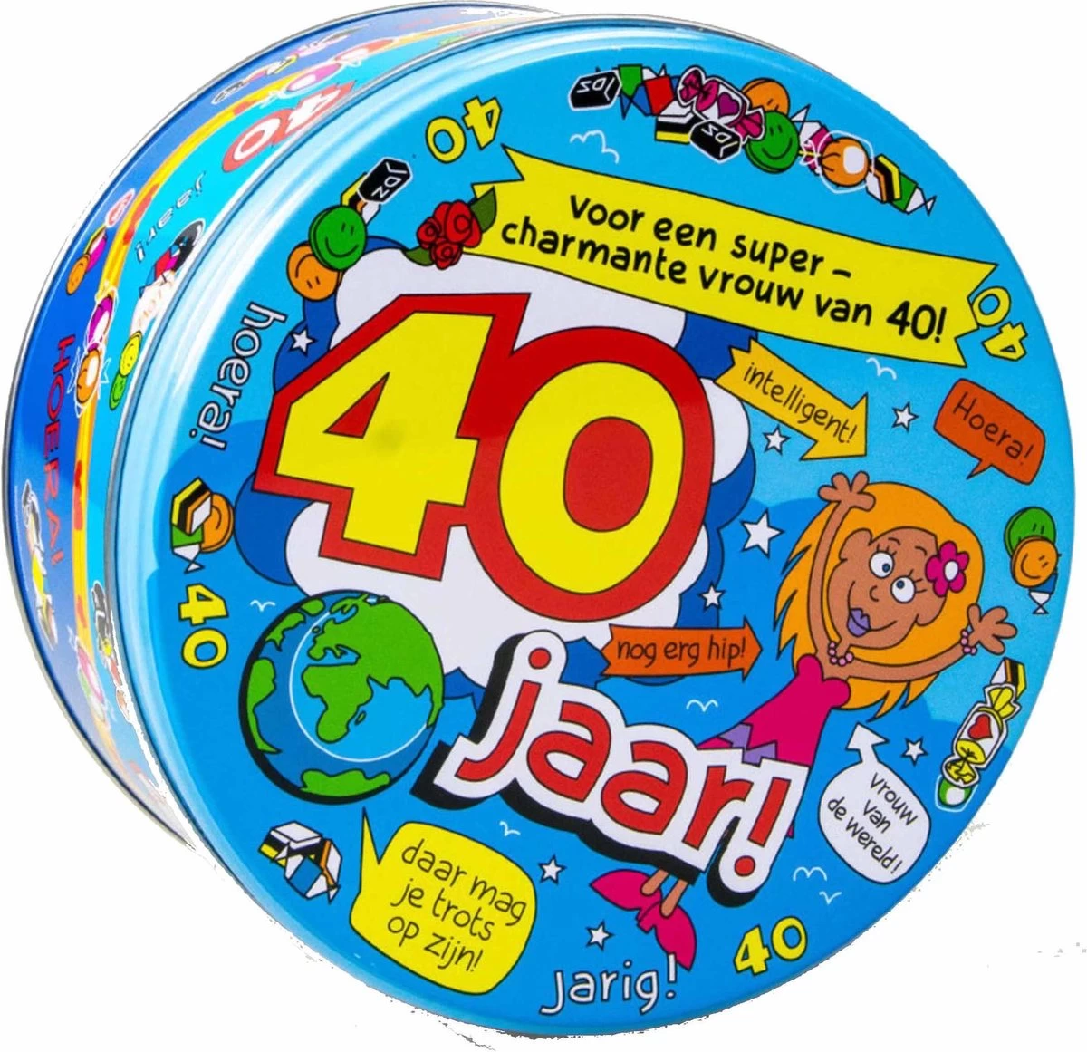 40 Jaar Snoeptrommel/voorraadtrommel Voor Vrouw 14 X 7,5 Cm - 40e Verjaardag - 40e Verjaardag Cadeau / Versiering - Afbeelding 2