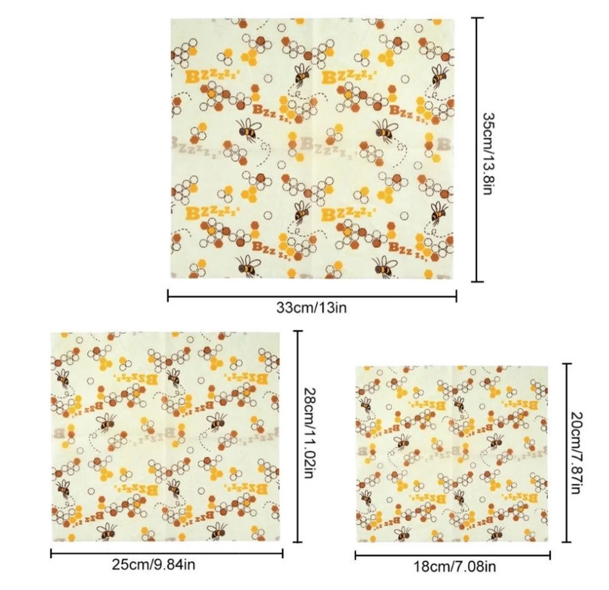 Bijenwas Doek - 3-pack - Bees Wrap - Bijen En Honingraat Print - Afbeelding 5