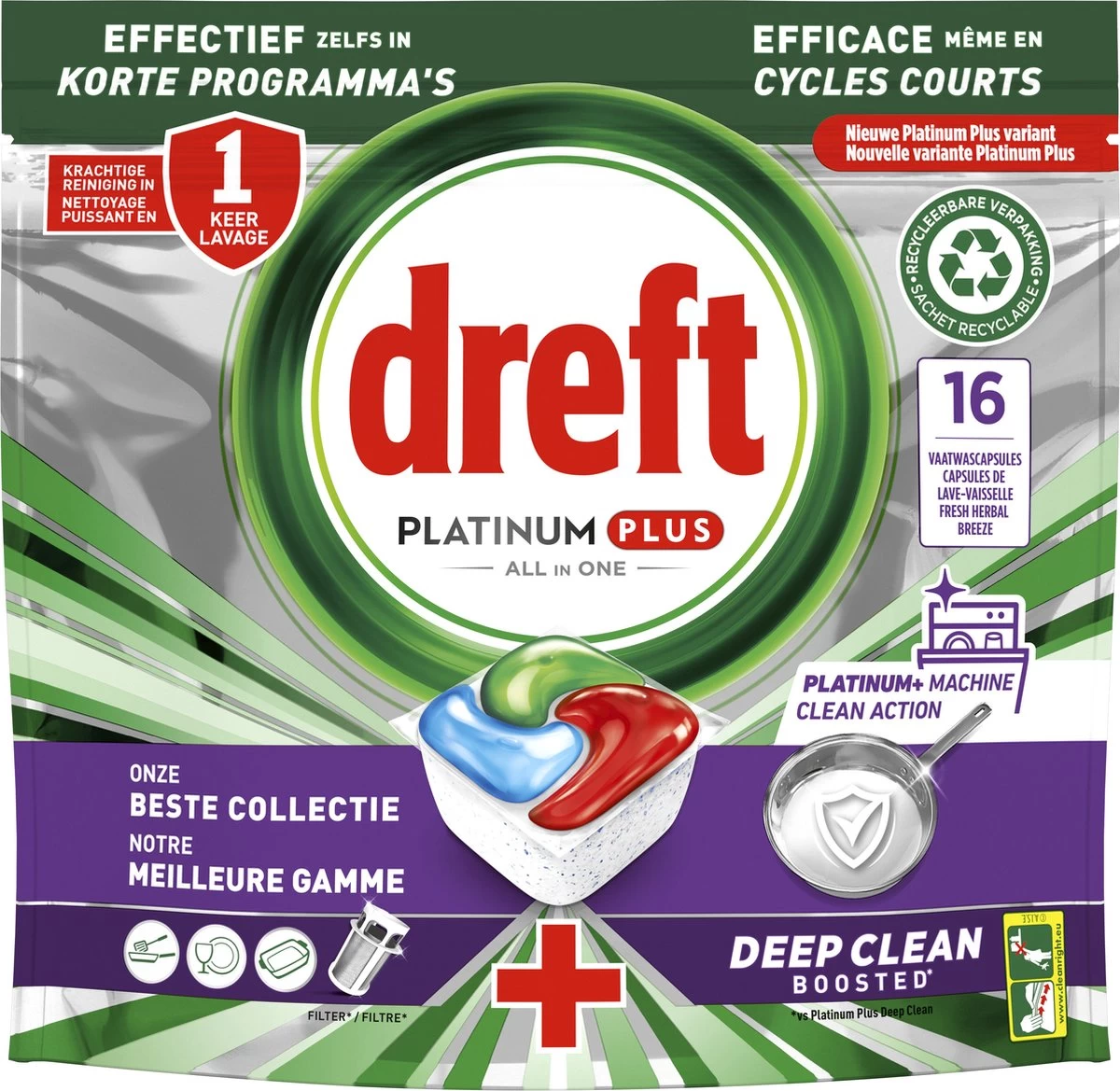 Dreft Platinum Plus All In One Machine Clean - Vaatwastabletten - 5 X 16 Tabletten - Afbeelding 3