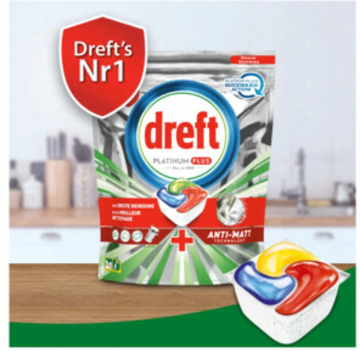 Dreft Platinum Plus All In One Deep Clean - Vaatwastabletten - Voordeelverpakking 4 X 33 Stuks - Afbeelding 3