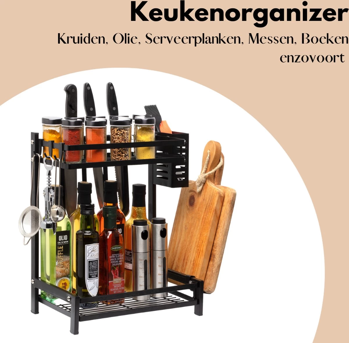 Pazzo Goods - Keuken Organizer - Keukenrek - Zwart - Metaal - 2 Laags - Multifunctioneel - Zwart - - Afbeelding 7