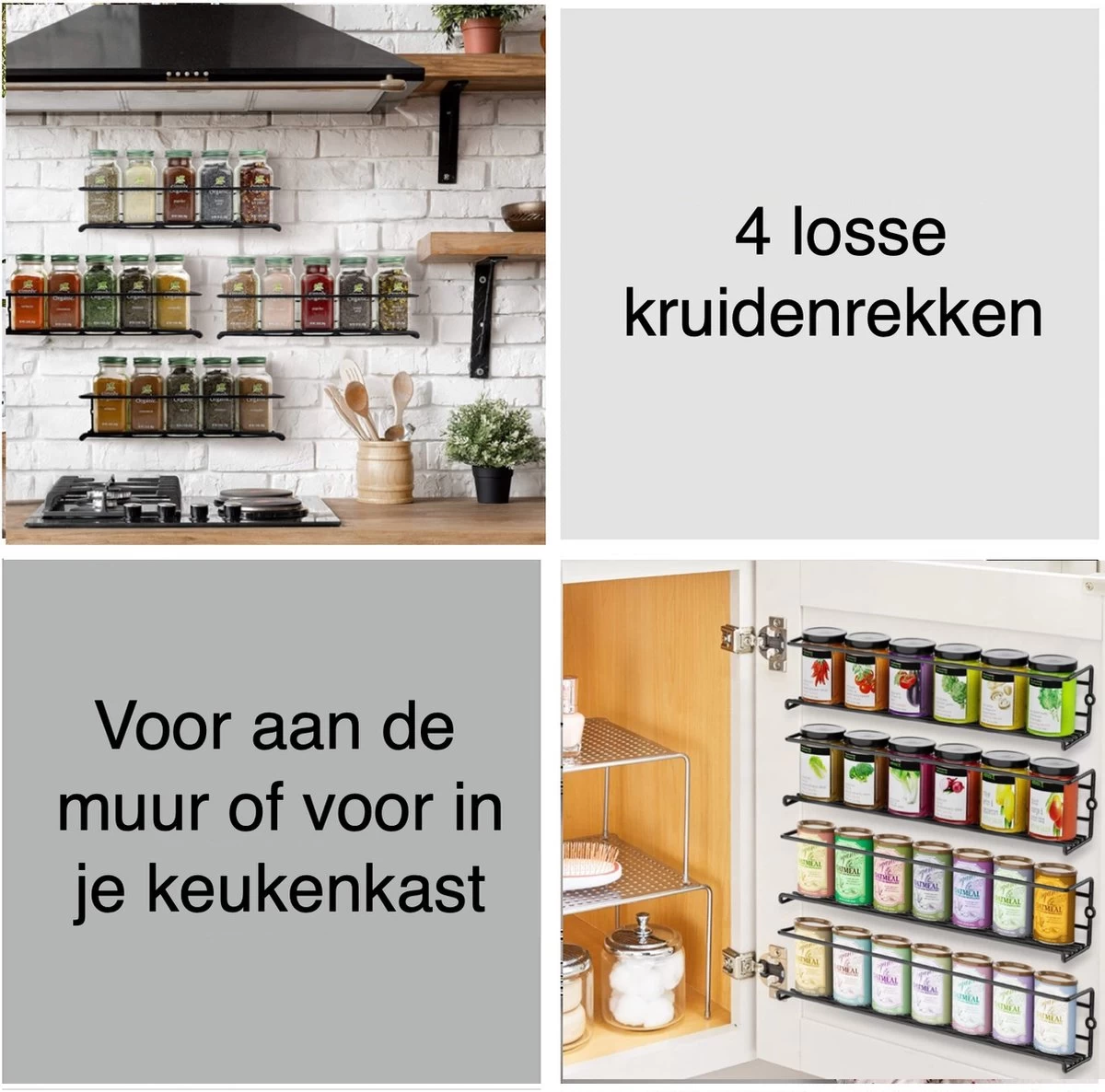 Kruidenrek Ophangbaar Kruidenpotjes Wandrek Organizer Keuken Accessoires - Zwart - Geschikt Voor Bijna Alle Kruidenpotjes - Afbeelding 3