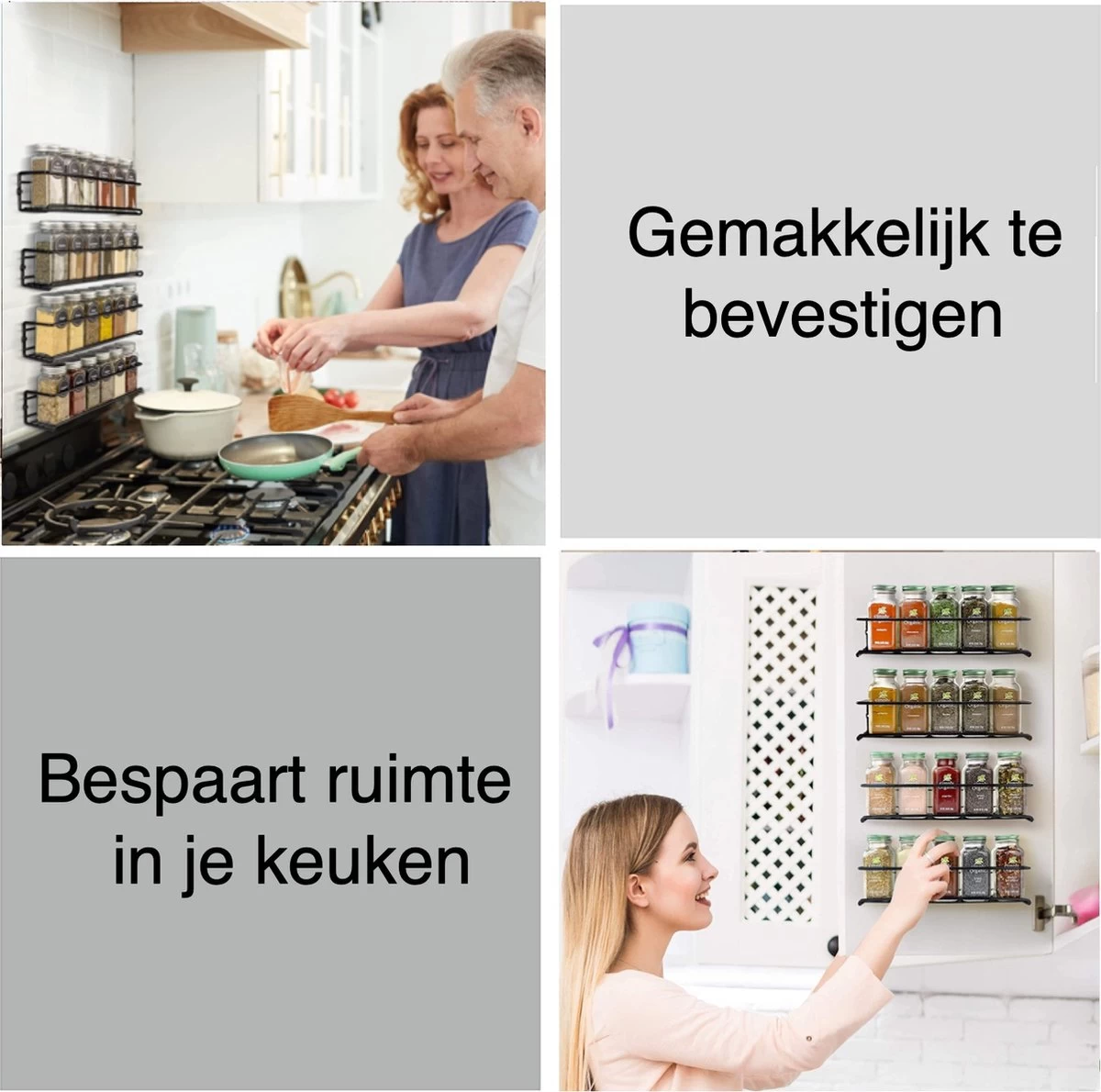 Kruidenrek Ophangbaar Kruidenpotjes Wandrek Organizer Keuken Accessoires - Zwart - Geschikt Voor Bijna Alle Kruidenpotjes - Afbeelding 6