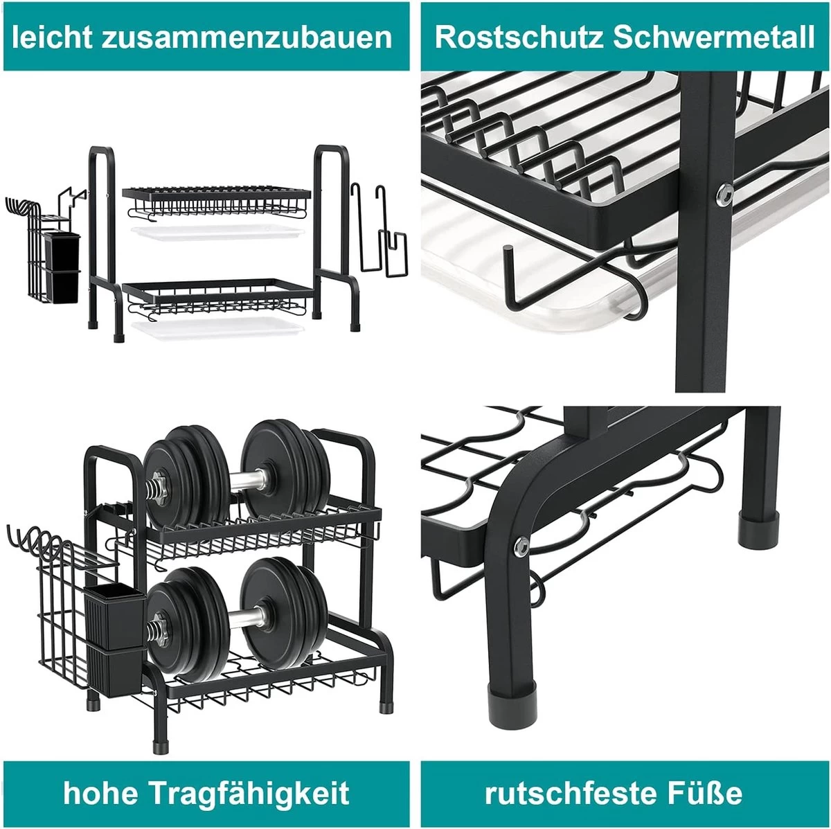Dish Drying Rack Drainer Afdruiprek Metaal Afvoerafdruiprek Met Druppelbak Black Decker Droogrek Zwart Afdruiprek Brabantiaafdruiprek Metaal Muur - Afbeelding 6