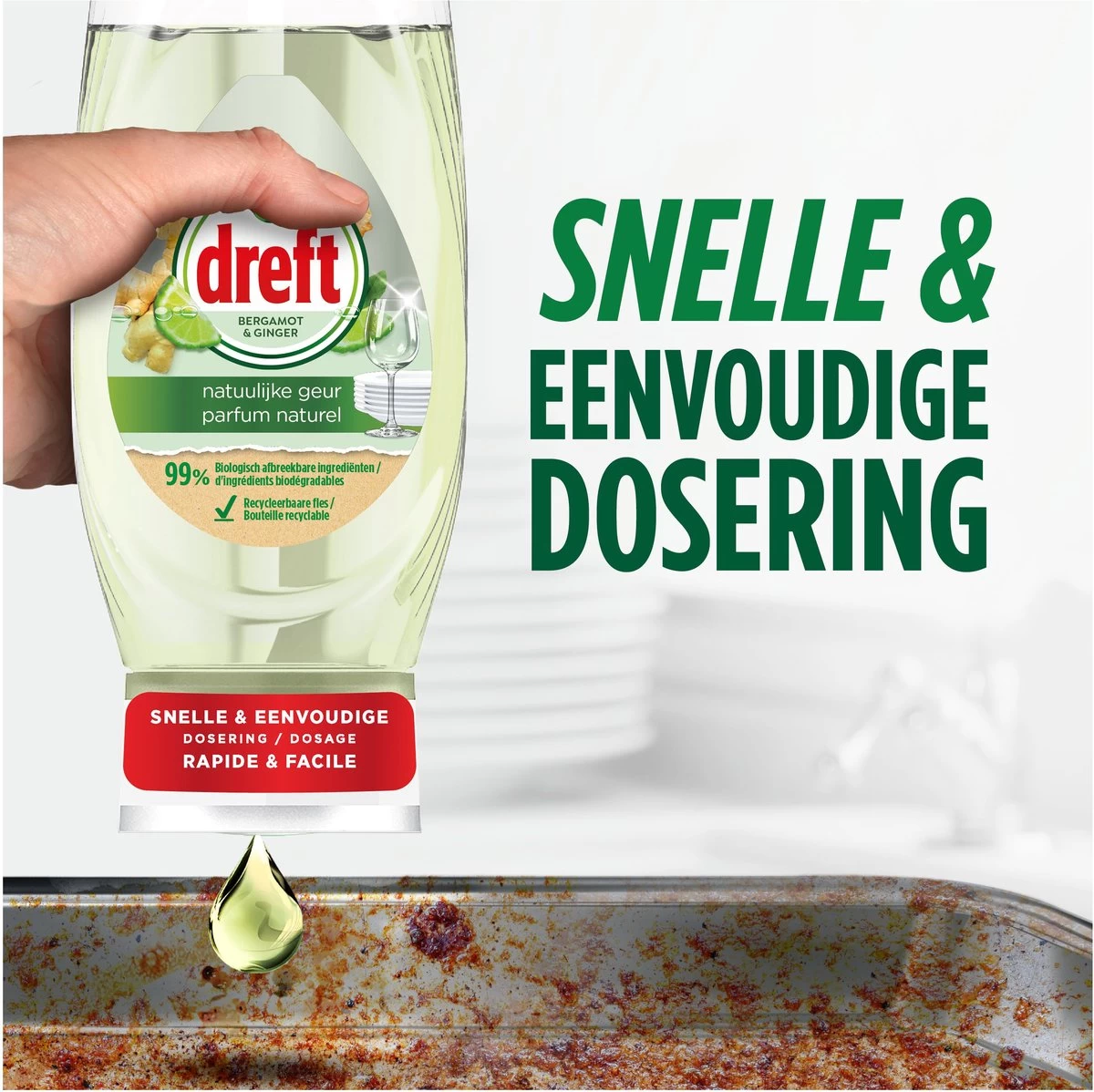 Dreft Natuurlijke Geur - Afwasmiddel - Bergamot & Gember - Ondersteboven Fles - Voordeelverpakking 8 X 370 Ml - Afbeelding 5