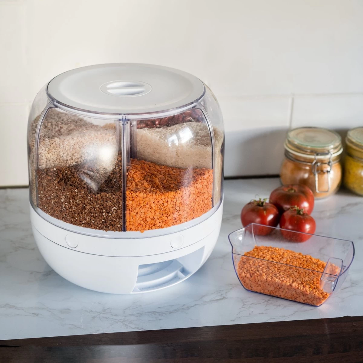 Roterende Voedsel Dispenser - 6 Vakken - Met Doseerschep - BPA Vrij - Handig - Afbeelding 4