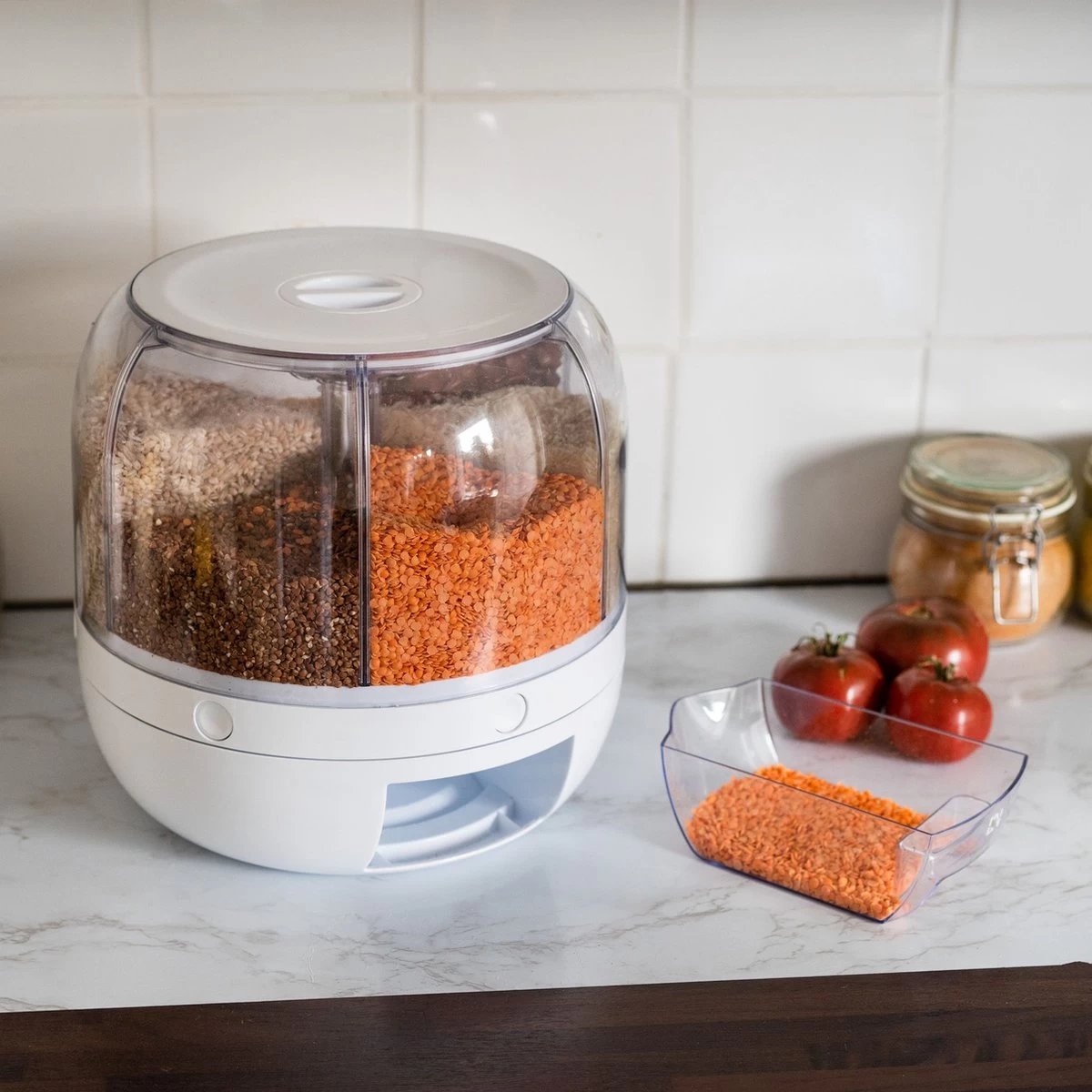 Roterende Voedsel Dispenser - 6 Vakken - Met Doseerschep - BPA Vrij - Handig - Afbeelding 6