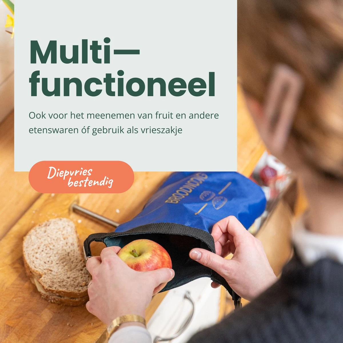 BROODNODIG® - Herbruikbare Boterhamzak - Van 100% Gerecyclede PET-flessen - Ideaal Als Diepvrieszakjes - Lunchzak - Herbruikbaar Boterhamzakje - Foodwrap - Lunchbox - 30x20cm - Pastel Groen - Afbeelding 5