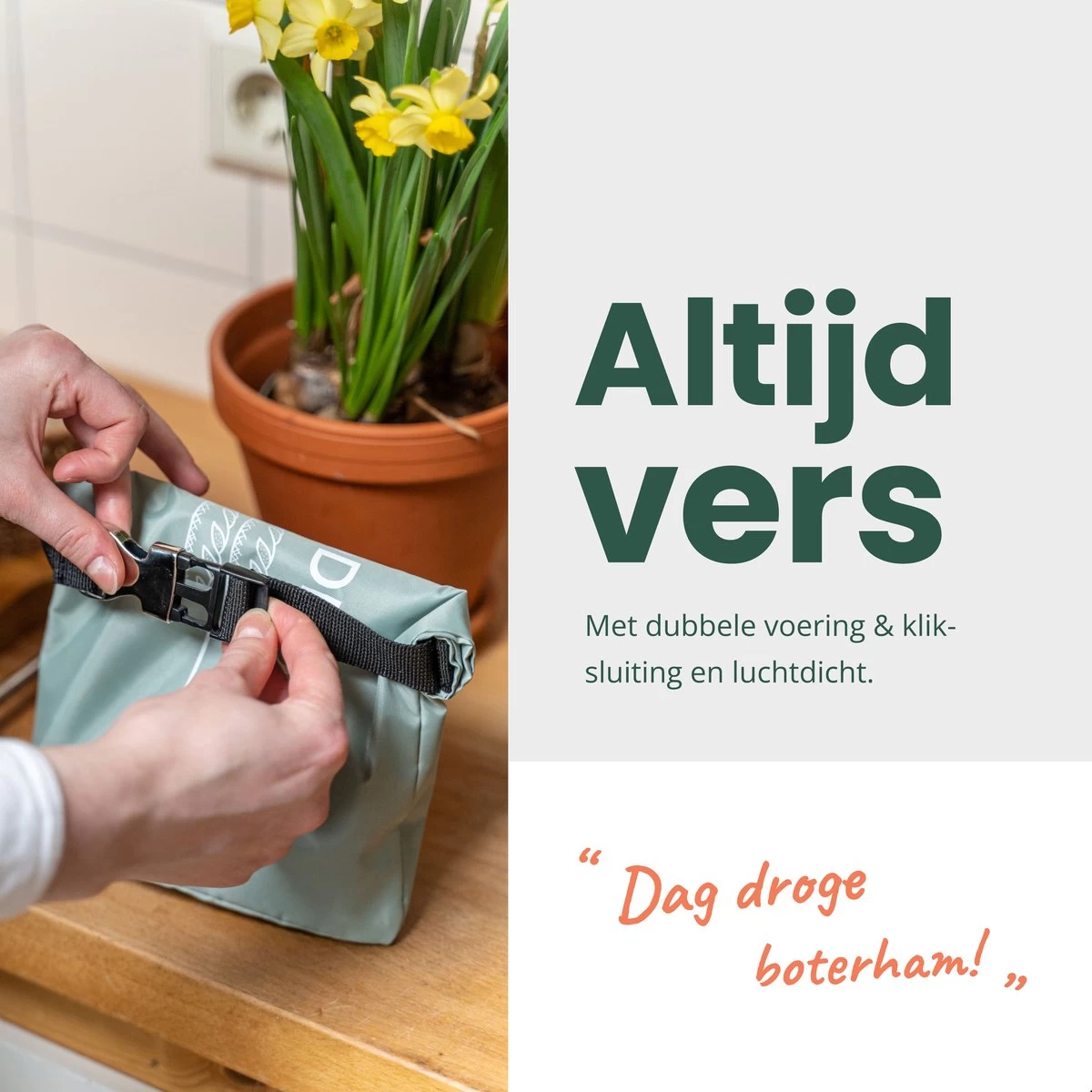 BROODNODIG® - Herbruikbare Boterhamzak - Van 100% Gerecyclede PET-flessen - Ideaal Als Diepvrieszakjes - Lunchzak - Herbruikbaar Boterhamzakje - Foodwrap - Lunchbox - 30x20cm - Pastel Groen - Afbeelding 7