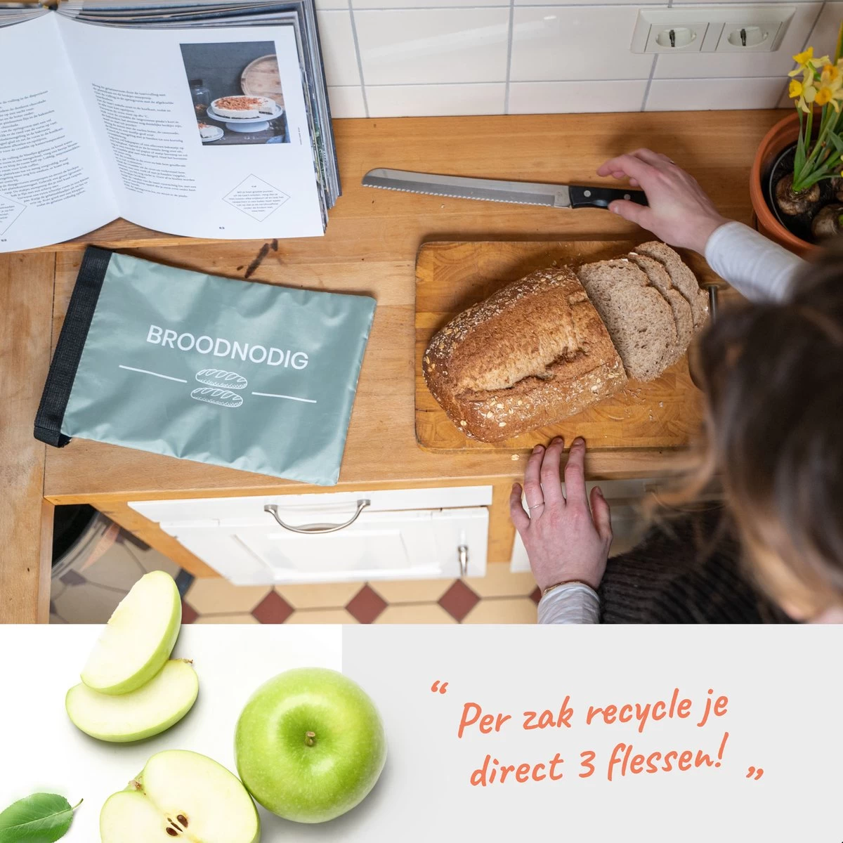 BROODNODIG® - Herbruikbare Boterhamzak - Van 100% Gerecyclede PET-flessen - Ideaal Als Diepvrieszakjes - Lunchzak - Herbruikbaar Boterhamzakje - Foodwrap - Lunchbox - 30x20cm - Pastel Groen - Afbeelding 8