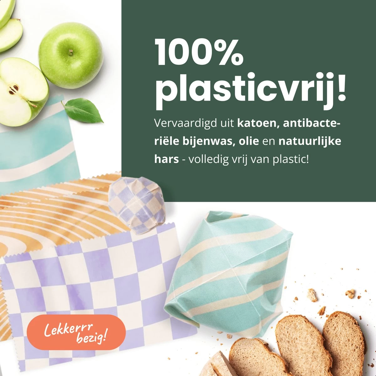 BROODNODIG® - Bijenwas Wraps (Bijenwas Doek) - Set Van 4 - 1S, 2M, 1L - Foodwrap - Beeswax Wraps - Bee Wrap - Beewax - Bijenwasdoek - Zero Waste - Duurzaam Cadeau - Herbruikbaar Boterhamzakje - Afbeelding 8