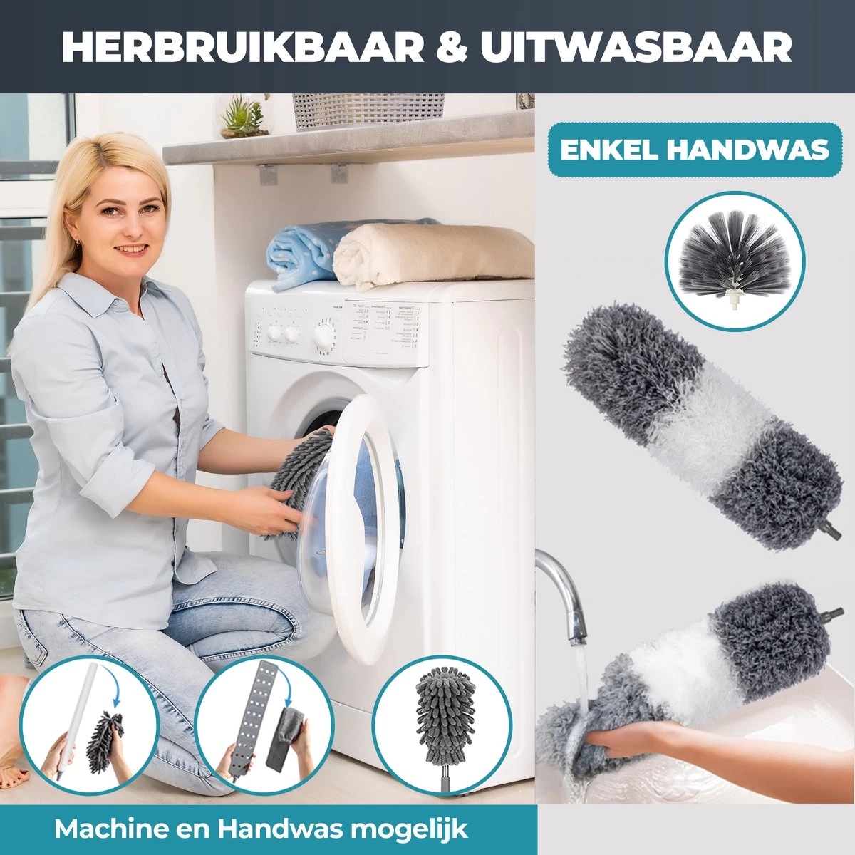 NovaBeau Plumeau Met Telescoopsteel – Microvezel Ragebol Uitschuifbaar - 9-delig Duster Set Met Voegenborstel – RVS Stoffer – Grijs Chenille Borstel – Wasbaar En Draaibaar - Afbeelding 7