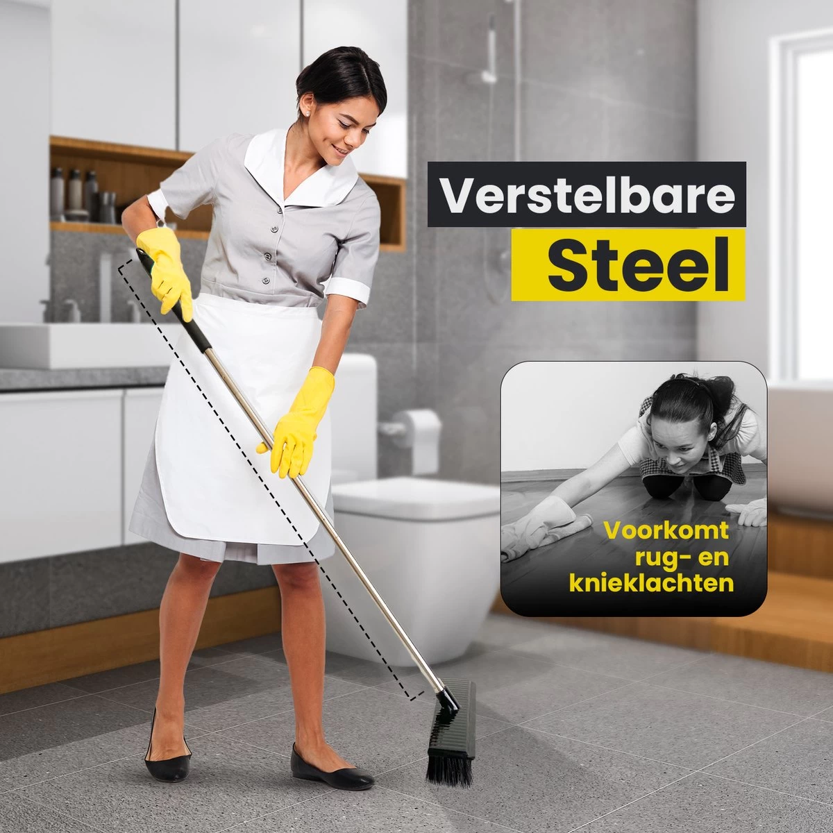 Schrobbezem Zwart Luiwagen Met Steel 120cm - Tuinbezem Straatbezem - Schoonmaak Schrobber Kunststof Harde Bezem - Schrobborstel En Schuurborstel - Afbeelding 3