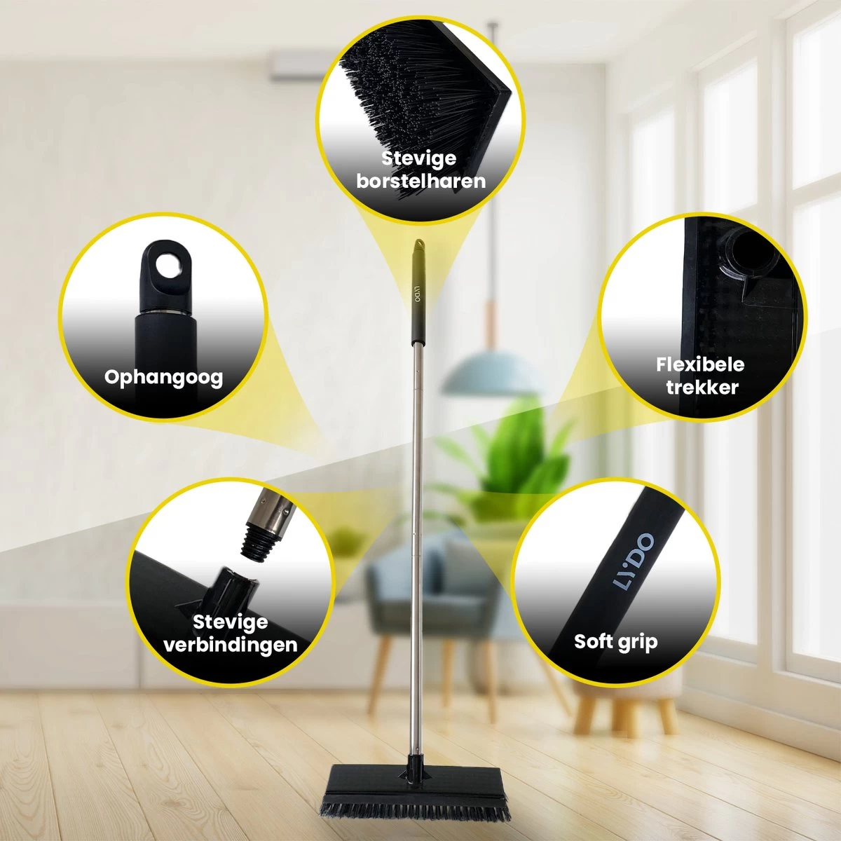 Schrobbezem Zwart Luiwagen Met Steel 120cm - Tuinbezem Straatbezem - Schoonmaak Schrobber Kunststof Harde Bezem - Schrobborstel En Schuurborstel - Afbeelding 5