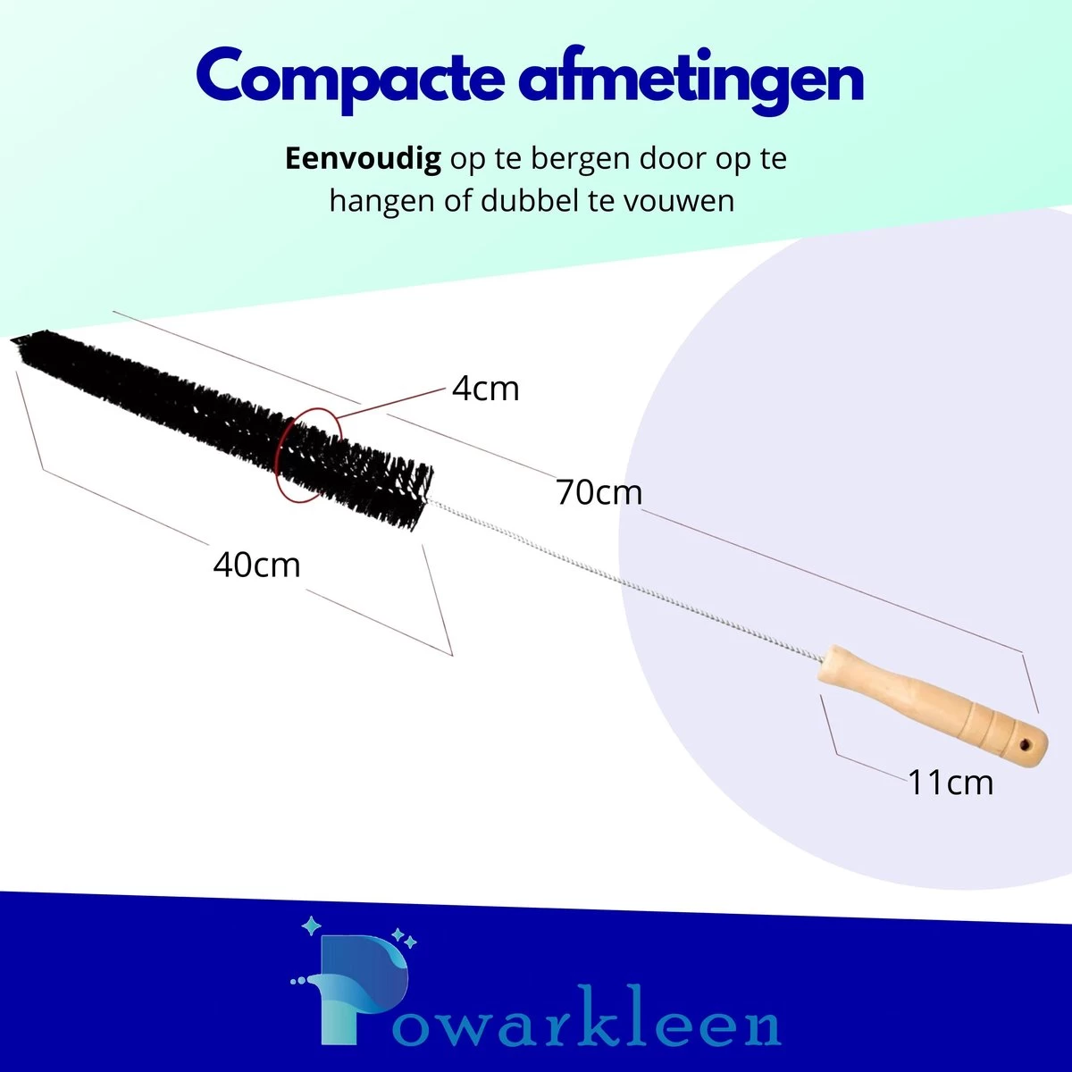Powarkleen® - Radiatorborstel - Flexibel - Houten Handvat - Roestvrijstaal - Schoonmaakborstel - 70cm Lang! - 1 Stuk - Afbeelding 3