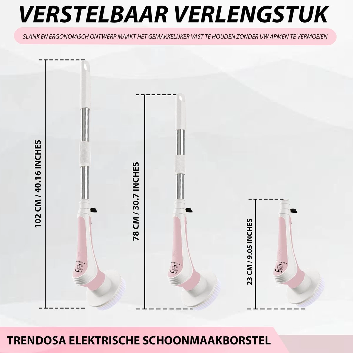 Trendosa Elektrische Schoonmaakborstel - Elektrische Schrobborstel - Poetsmachine - Handborstel - Scrubber- De Badkamer/Keuken/Auto- Roze - Afbeelding 6