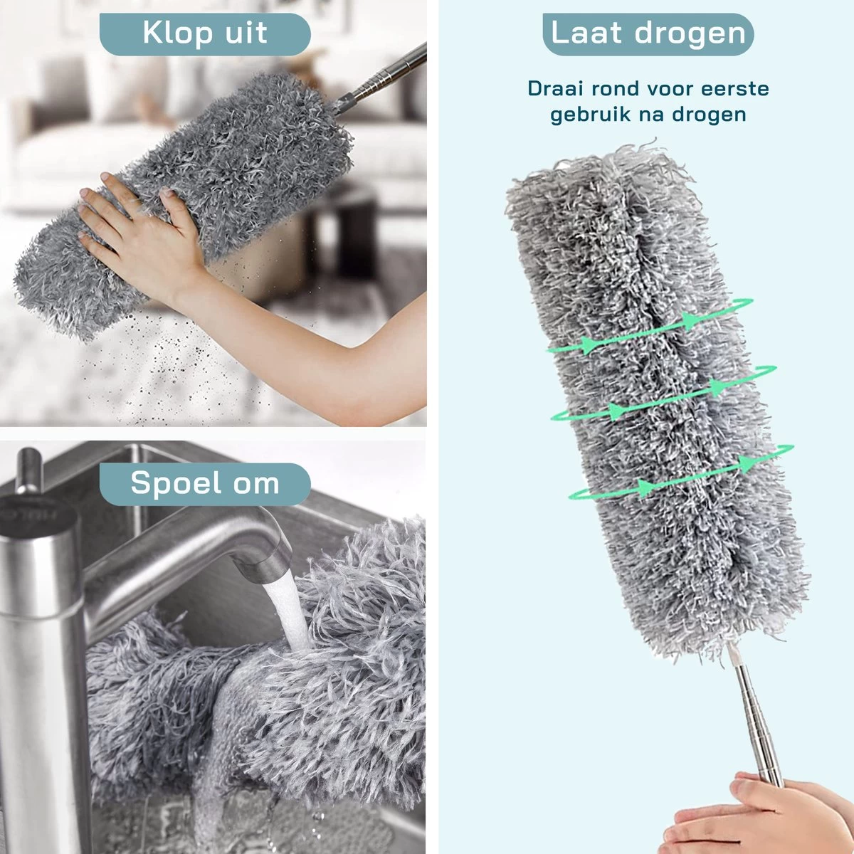 ForDig Telescopische Plumeau Microvezel - Duster Met Telescoopsteel Uitschuifbaar Tot 250 Cm - Wasbaar - 360 Graden Draaibaar - Afbeelding 3