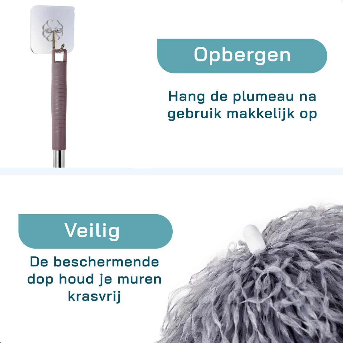 ForDig Telescopische Plumeau Microvezel - Duster Met Telescoopsteel Uitschuifbaar Tot 250 Cm - Wasbaar - 360 Graden Draaibaar - Afbeelding 6