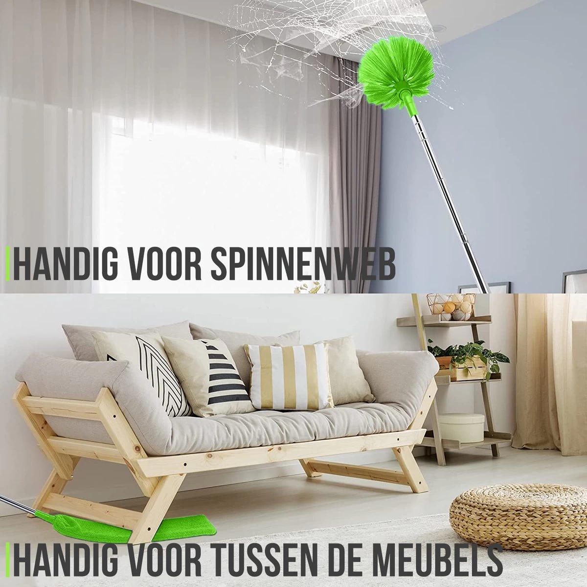 Strex Telescopische Plumeau Set Met Telescoopsteel - 60 Tot 140 Cm - Uitschuifbaar - Flexibel - Microvezel Ragebol - 5-Delige Schoonmaak Set - Afbeelding 3