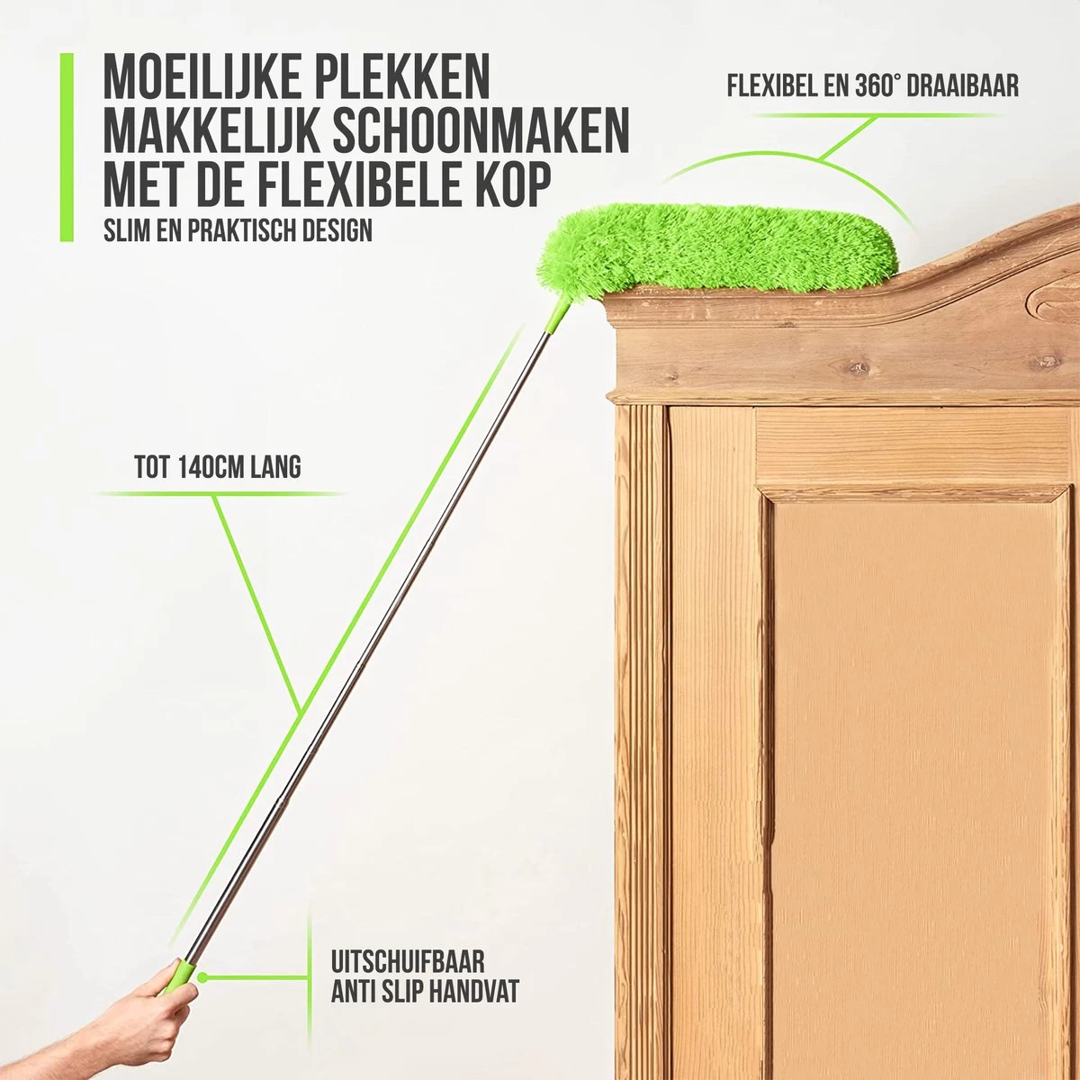 Strex Telescopische Plumeau Set Met Telescoopsteel - 60 Tot 140 Cm - Uitschuifbaar - Flexibel - Microvezel Ragebol - 5-Delige Schoonmaak Set - Afbeelding 5