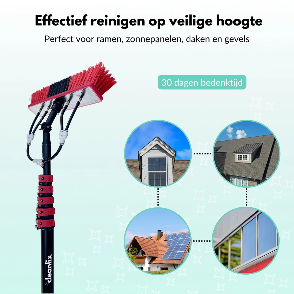Cleanlix Telescoopsteel Met Borstel - Met Waterdoorvoer - Telescopische Wasborstel - Ramenwassen - Uitschuifbaar Tot 9 Meter - Afbeelding 2