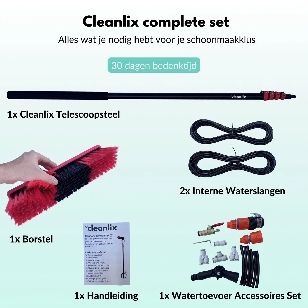 Cleanlix Telescoopsteel Met Borstel - Met Waterdoorvoer - Telescopische Wasborstel - Ramenwassen - Uitschuifbaar Tot 9 Meter - Afbeelding 8