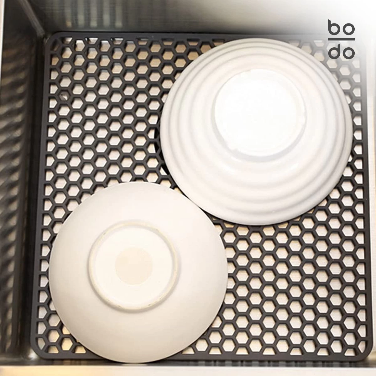 BODO Gootsteenmat Siliconen Donker Grijs - 30.5 X 30.5 Cm - Keuken Accessoires - Gootsteen Beschermer - Onderzetters Siliconen - Anti Kras - Gootsteen Accessoires - Afbeelding 6