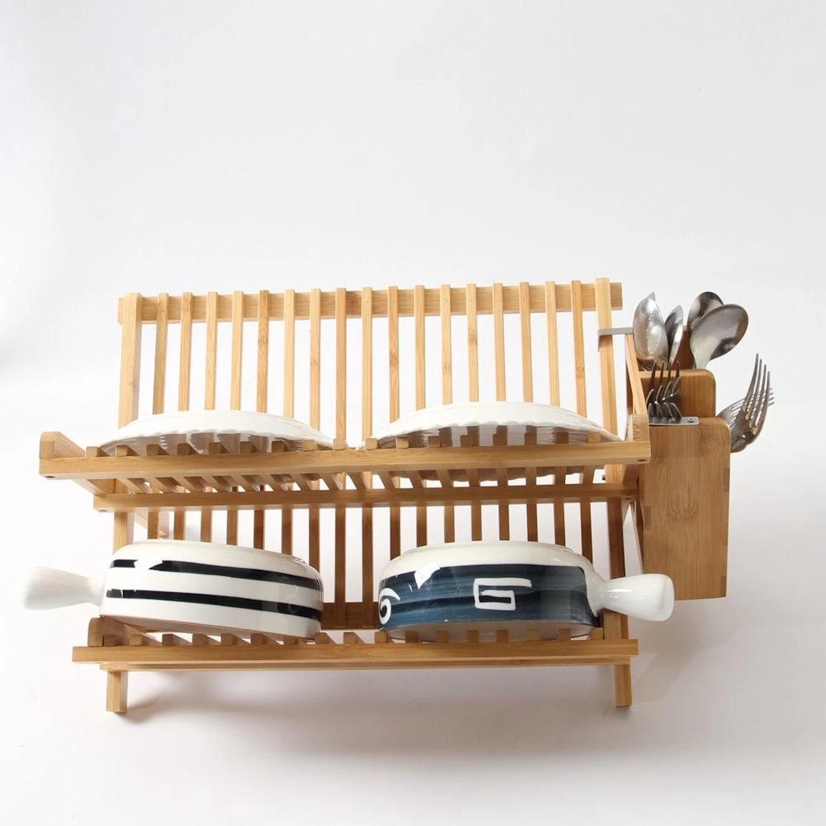 Merkloos Decopatent® Afdruiprek Voor Afwas - Bamboe - Hout - Inklapbaar Afdruiprek - Afwasrekje Inclusief Bestekhouder - Afwas Druiprek - Afbeelding 6