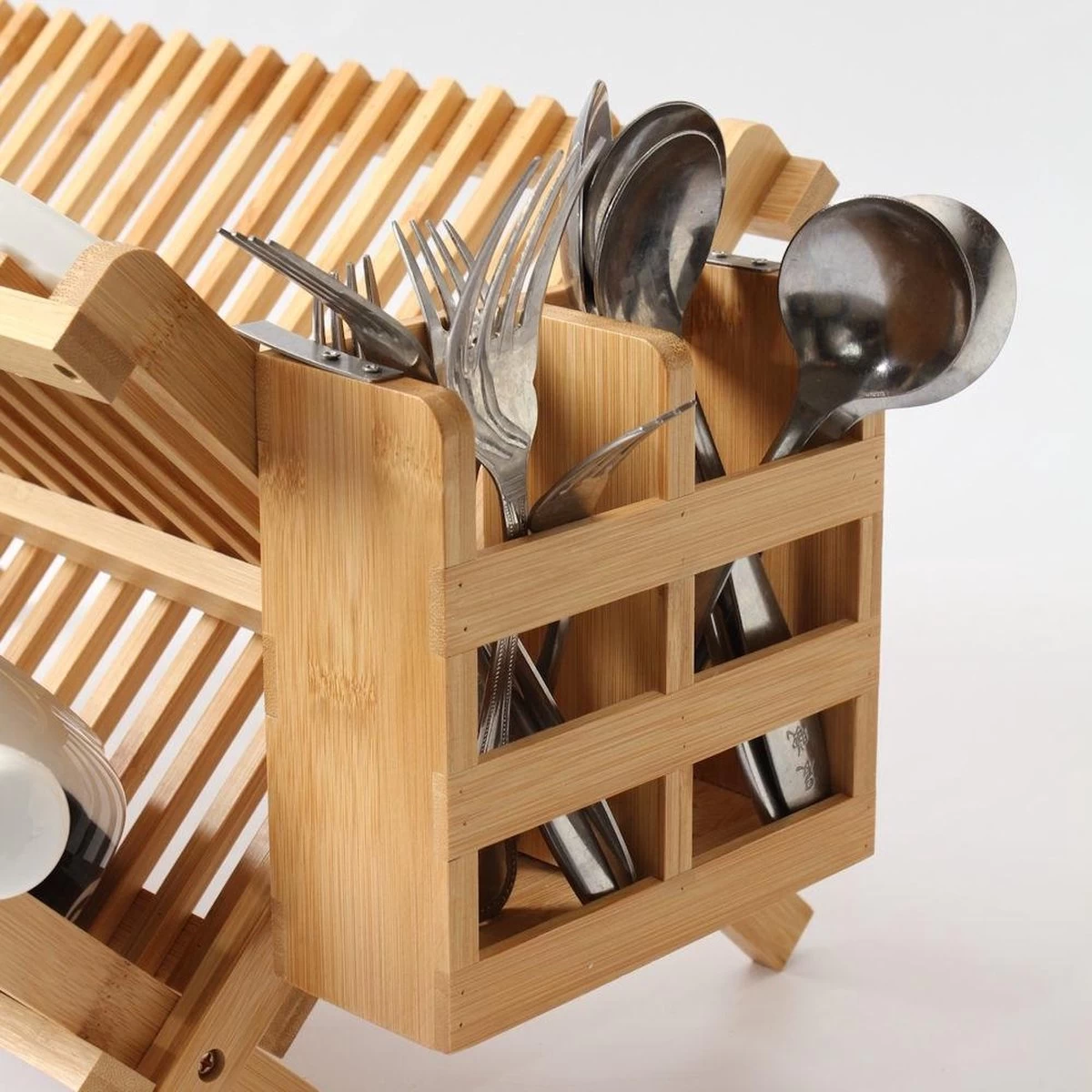 Merkloos Decopatent® Afdruiprek Voor Afwas - Bamboe - Hout - Inklapbaar Afdruiprek - Afwasrekje Inclusief Bestekhouder - Afwas Druiprek - Afbeelding 8